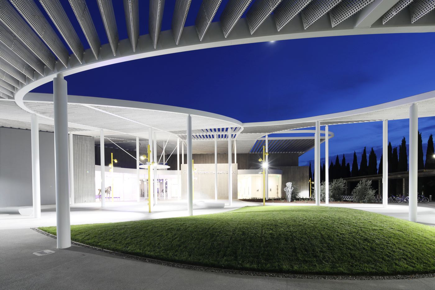 Museum events plaza at night.