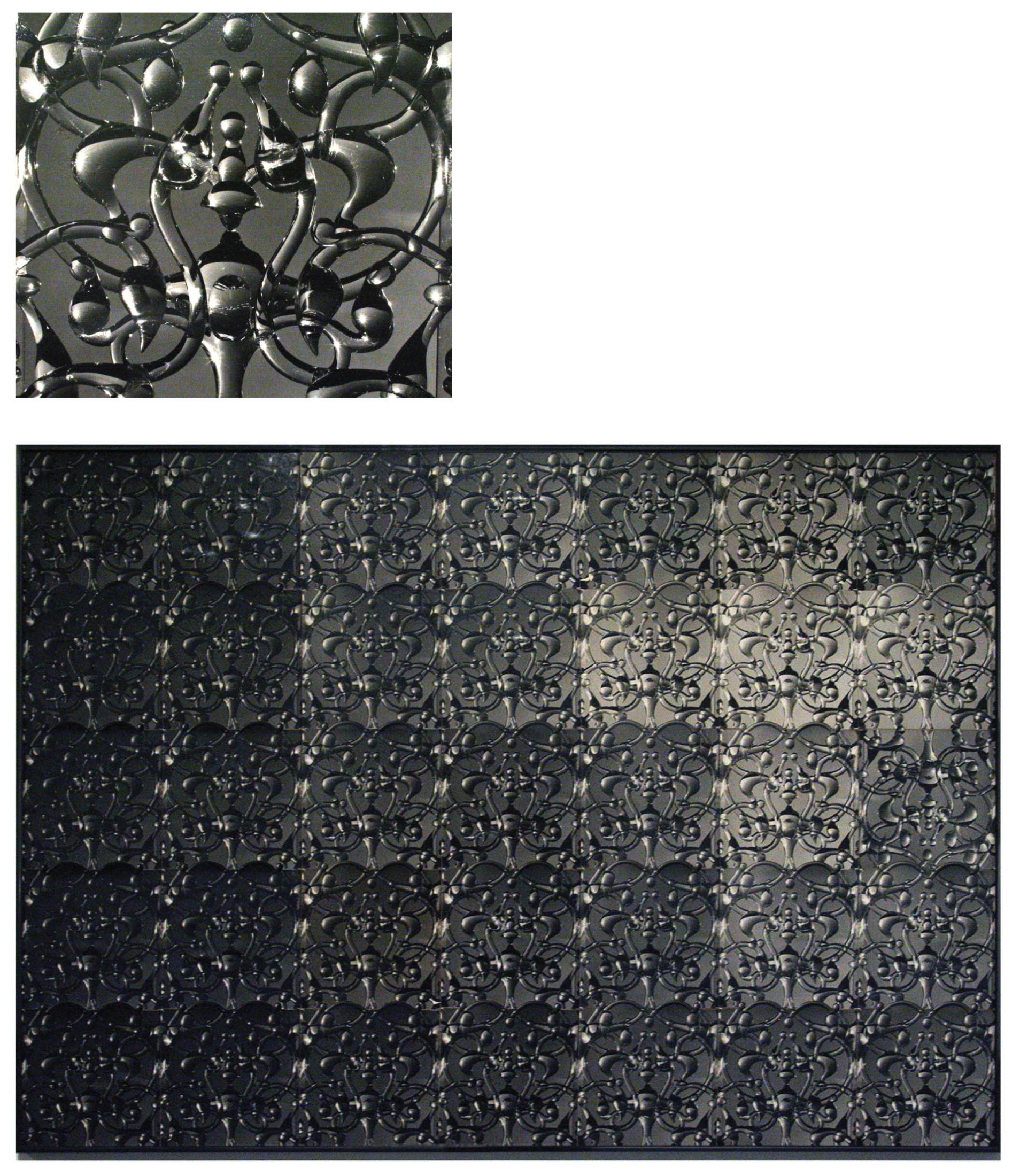 Black and white photos of an abstract shape forming a repeating pattern.
