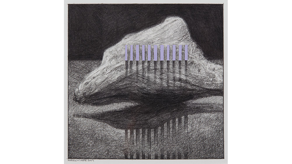 Fredric Hope, Slatshadow, 2020. Graphite and oil on paper, 6 x 6in. (15.2 x 15.2 cm). Collection of the artist. © Fredric Hope. Photo: Cleber Bonato.