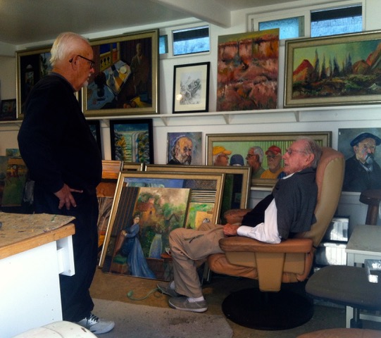 Wayne Thiebaud visits Gene Cooper’s Laguna Beach studio, October 12, 2013. Photograph courtesy of Gene Cooper