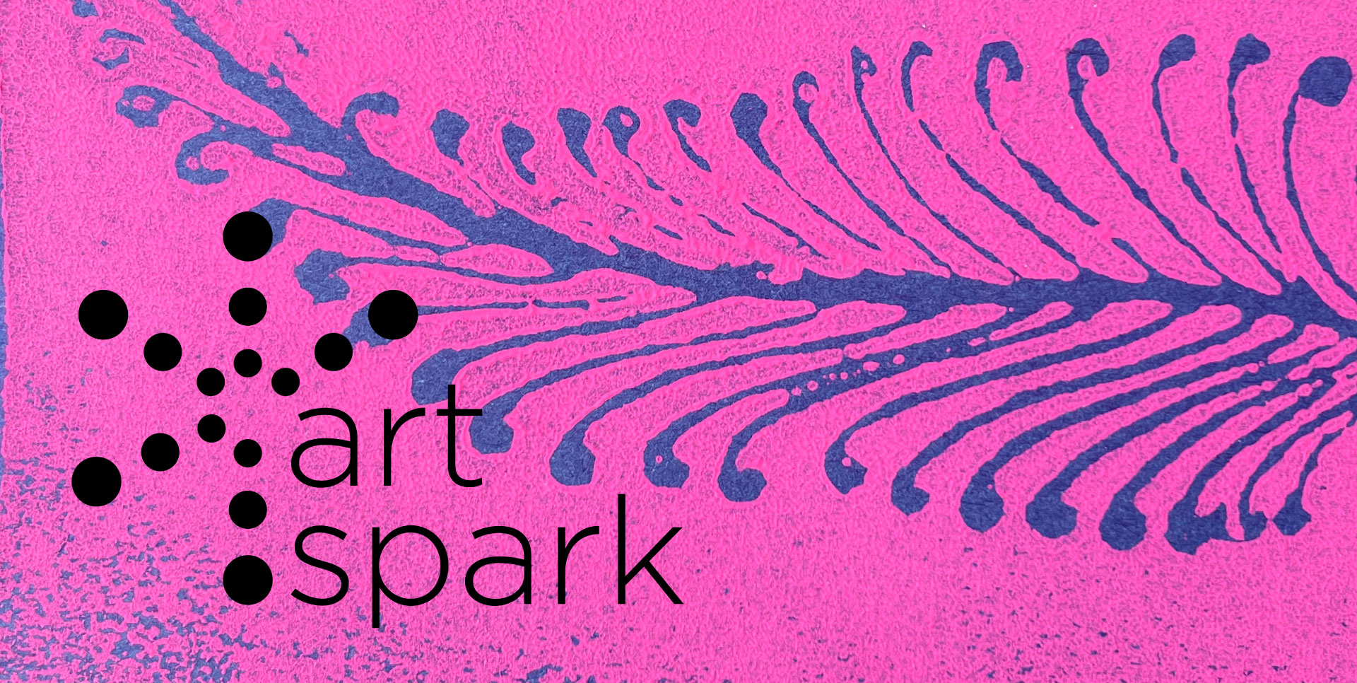 Print in pink and blue of a fern.