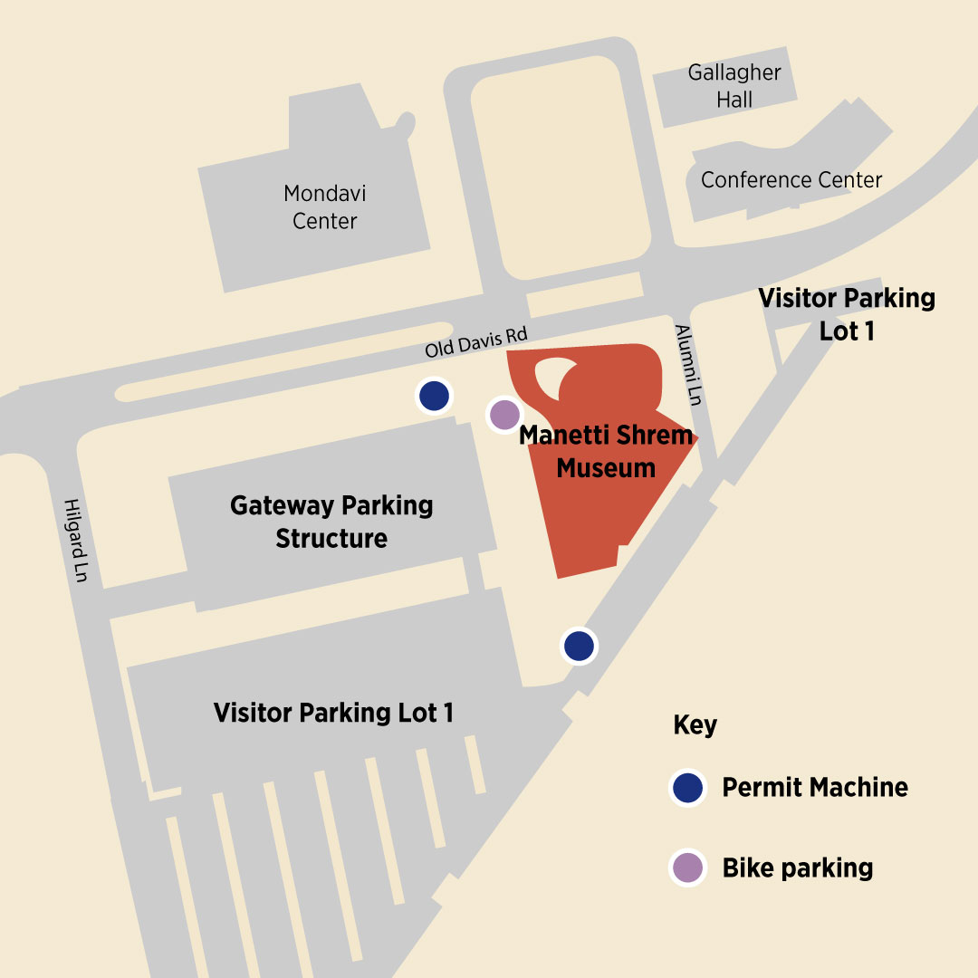 Graphic showing parking for cars and bikes around the museum.