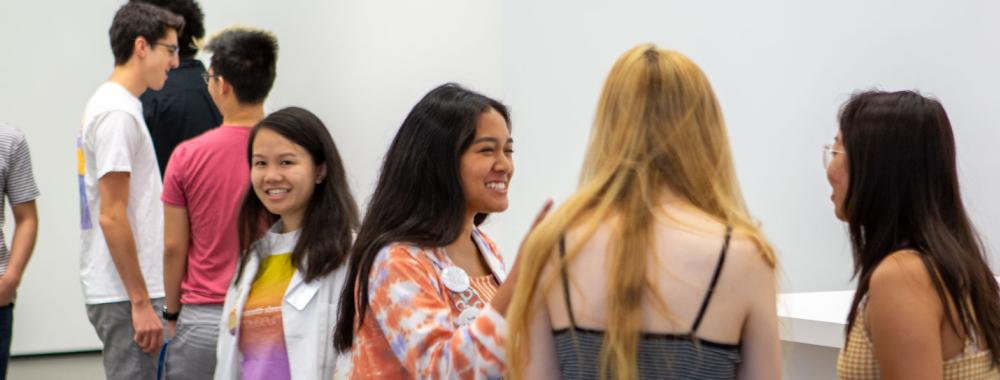 Students talking in the galleries.