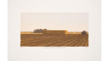 Julie Bozzi, Late Afternoon/Stacked Hay, 2014. Gouache on paper, 8 x 11 in. (20.3 x 27.9 cm). Courtesy of the artist and Talley Dunn Gallery. © Julie Bozzi. Photo: Cleber Bonato.