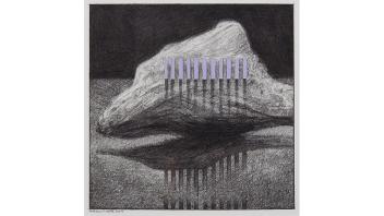 Fredric Hope, Slatshadow, 2020. Graphite and oil on paper, 6 x 6 in. (15.2 x 15.2 cm). Collection of the artist. © Fredric Hope. Photo: Cleber Bonato