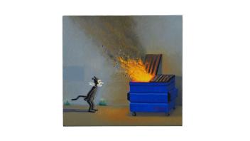 Vonn Cummings Sumner, Watching a Dumpster Fire, 2020. Oil on canvas over panel, 14 3/4 x 16 x 1 in. (37.5 x 40.6 x 2.5 cm). Courtesy of the artist. © Vonn Cummings Sumner. Photo: Cleber Bonato