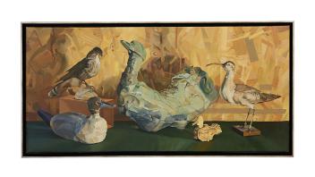 Patricia Wall, Bird Cluster, 2020. Oil in linen, 21 x 44 in. (53.3 x 111.8 cm). Courtesy of the artist. © Patricia Wall. Photo: Cleber Bonato.