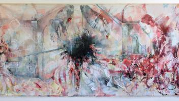 The Winged Schism, Oil and Mixed Media on Canvas, 64”x 216”, 2021