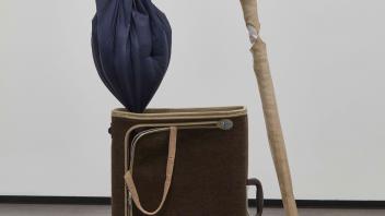 Entryway, (Suitcase, Umbrella), 2021, Fabric, polyfil, plaster, suitcase, umbrella.