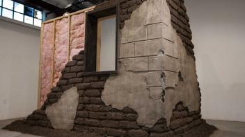 Vacant Home 2020 Adobe bricks made by hand in La Florida, CO; Soil from a suburban backyard; Concrete; Dimensional lumber; Gypsum board; Sherwin Williams “Agreeable Grey” house paint; Fiberglass insulation; Baseboard molding.  12’L x 6’W x 8’H.