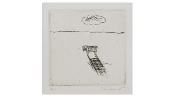 Print by Wayne Thiebaud of a single cow.