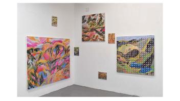 Installation shot of paintings by Emily Gordon