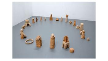 Various sculptures arranged in a circle by Kelly O'Leary.