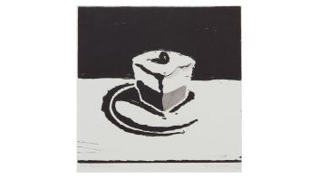 Print by Wayne Thiebaud of a single slice of pie.