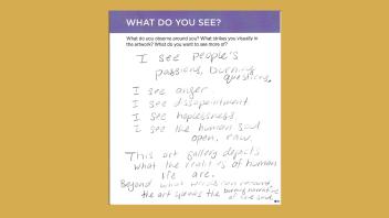 Hand written card that talks about what the visitor saw in the 'Moment to Movement' exhibition.
