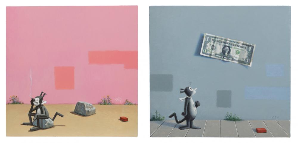 Two paintings by Vonn Sumner depicting Krazy Kat.