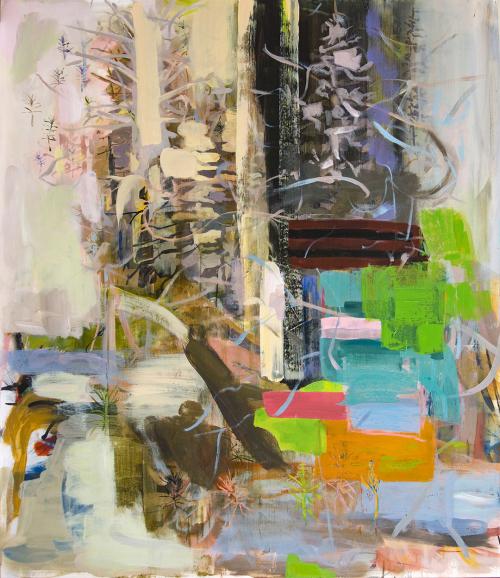Grace Munakata, Sitka Colonnade, 2020. Acrylic and wax pastel, 48x 41 1/2 in. (121.9 x 105.4 cm). Courtesy of the artist. © GraceMunakata.