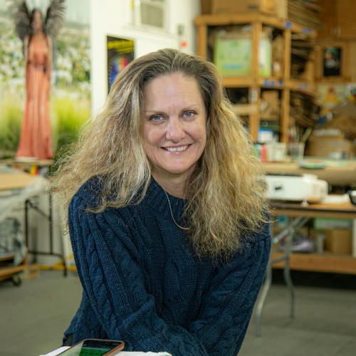 Artist Andrea Bowers in her studio.
