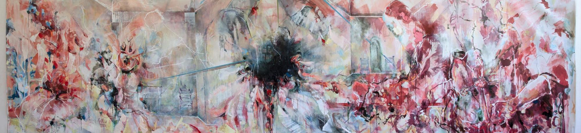 The Winged Schism, Oil and Mixed Media on Canvas, 64”x 216”, 2021