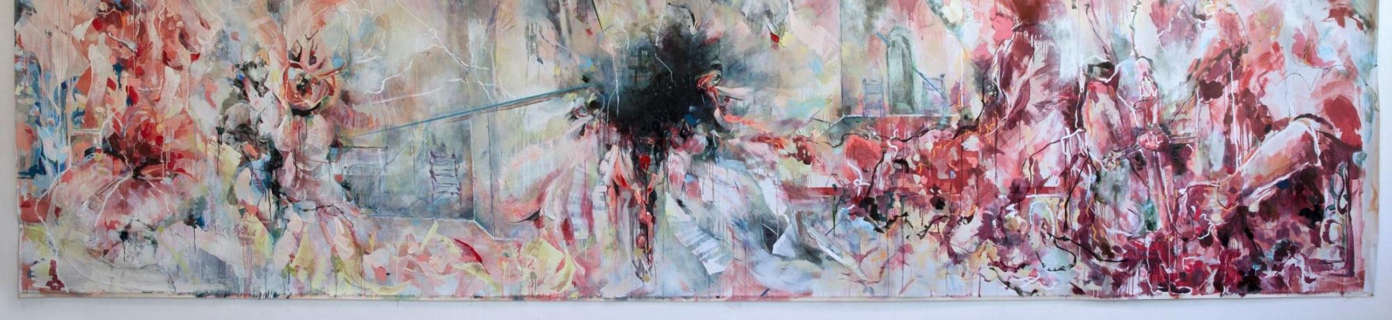 The Winged Schism, Oil and Mixed Media on Canvas, 64”x 216”, 2021