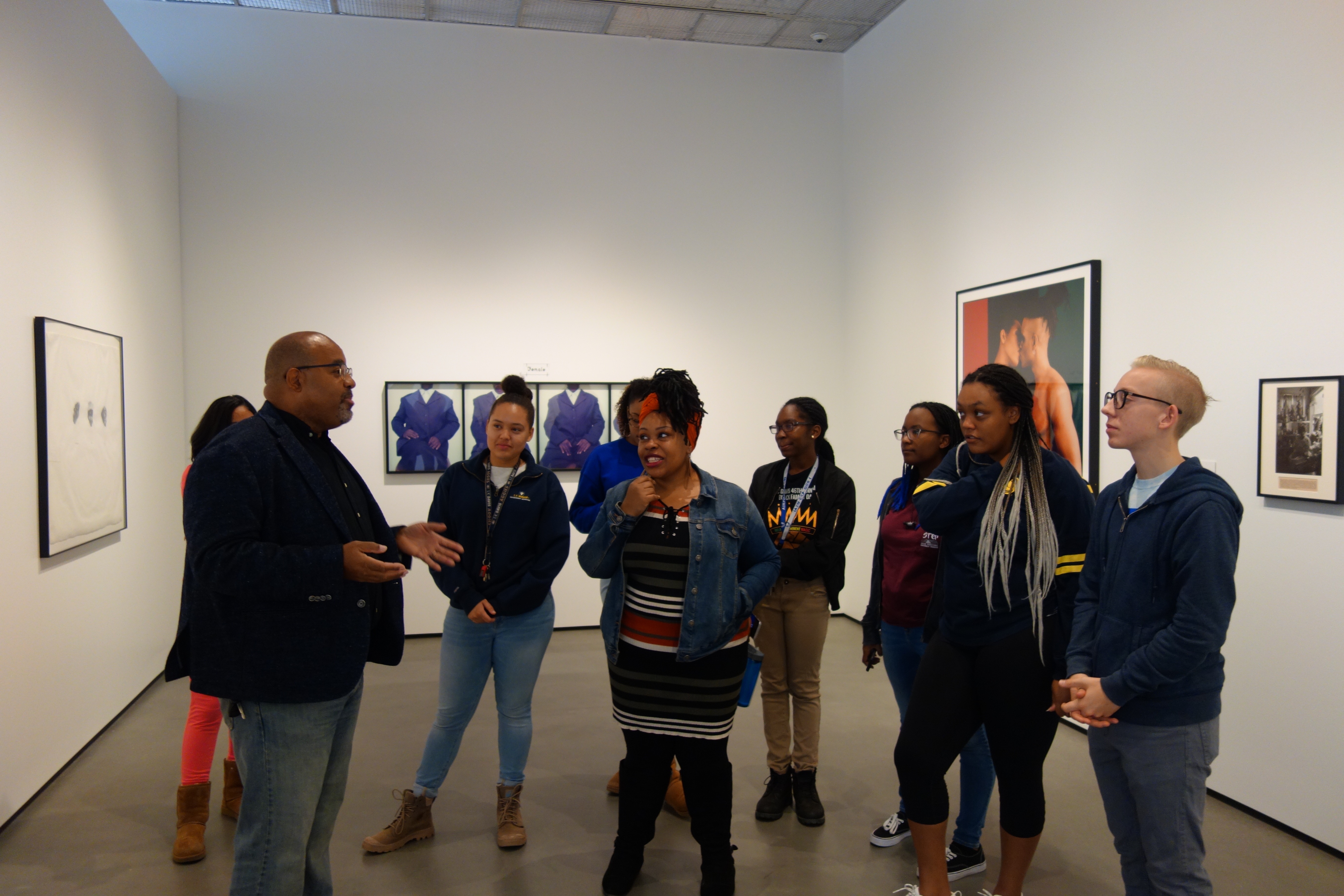 Students learning in the galleries