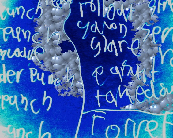 Artwork called 'Baby Teeth' with blue and white abstract objects.