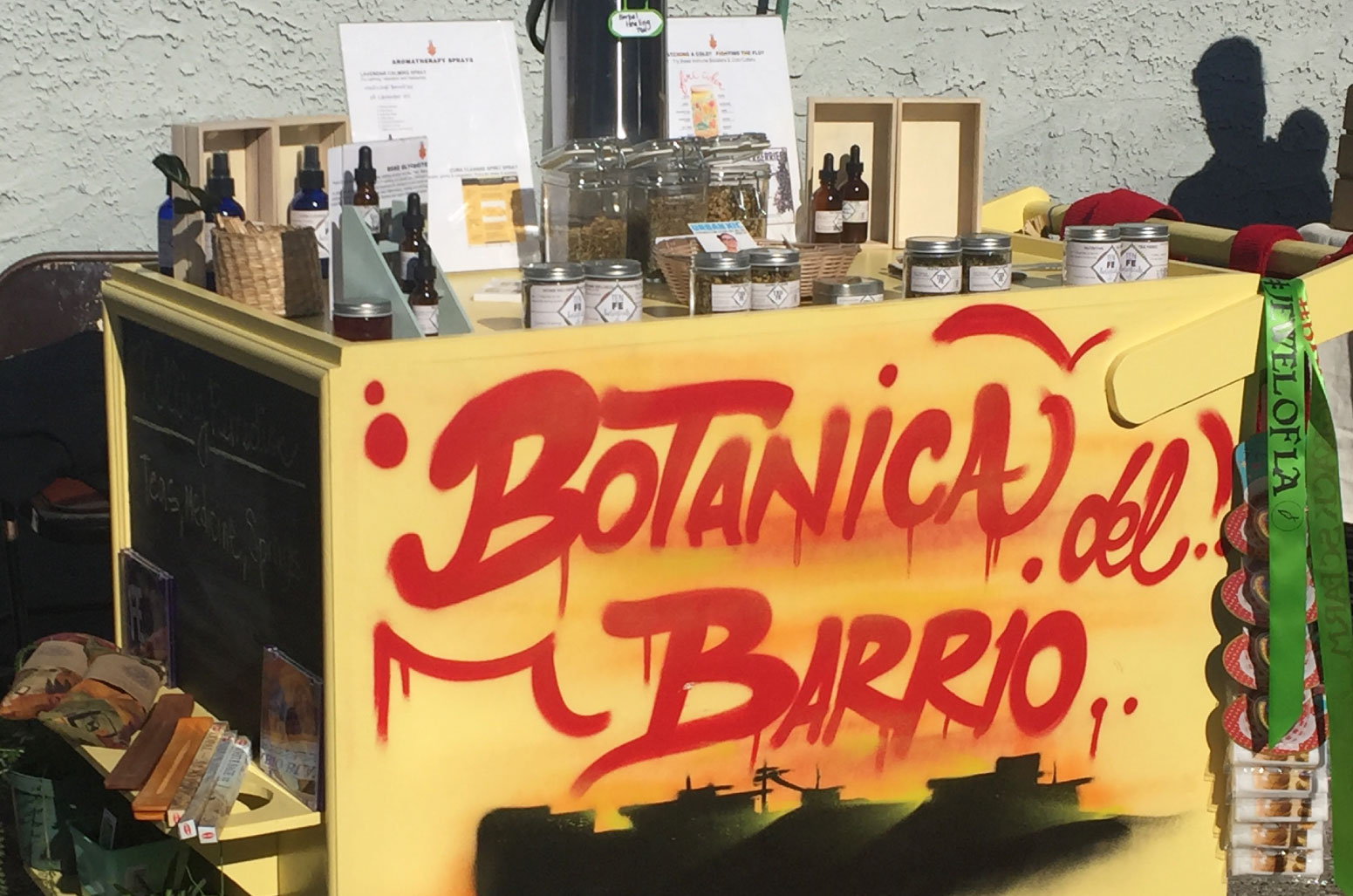 Photo of cart by Felicia ‘Fe’ Montes, Botanica del Barrio, 2018, wood cart. Courtesy of the artist. Photo: Felicia ‘Fe’ Montes.