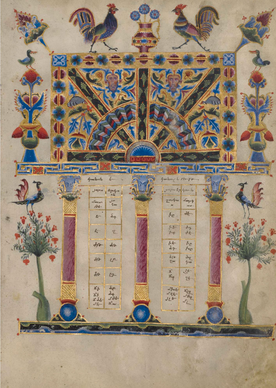 Photo of page from the Cannon Tables from the Zeytun Gospels.